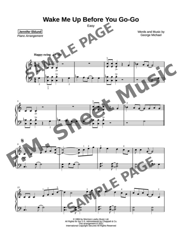 Wake Me Up Before You Go Go Easy Piano By Wham George Michael F M Sheet Music Pop